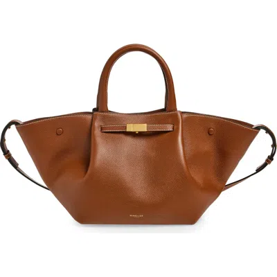 Demellier Midi New York Leather Tote Bag In Tan W/ecru Stitching