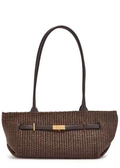 Demellier The New York Raffia And Leather Shoulder Bag In Brown