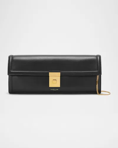 Demellier The Paris Flap Leather Clutch Bag In Black Smooth