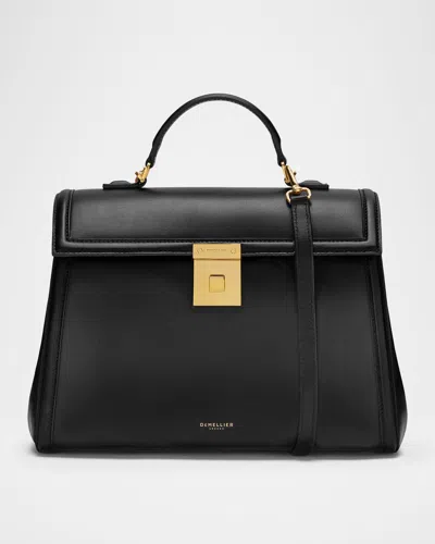 Demellier The Paris Midi Leather Top-handle Bag In Black Smooth