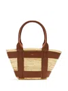 Demellier Santorini Leather And Raffia Basket Bag In Neutrals