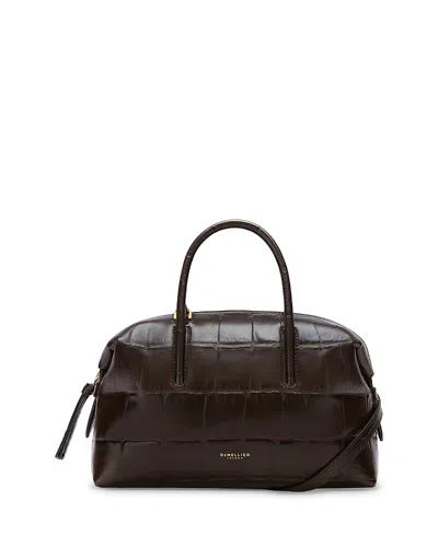 Demellier The Small Stockholm Croc Embossed Leather Top Handle Bag In Brown