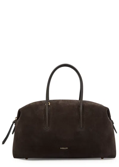 Demellier The Stockholm Midi Suede Top Handle Bag In Brown