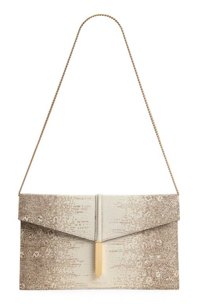 Demellier The Tokyo Snakeskin Embossed Leather Clutch In Brown