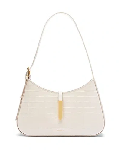 Demellier Tokyo Croc Embossed Shoulder Bag In Off White/gold