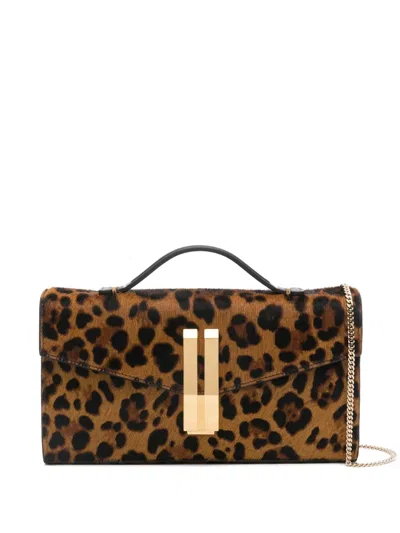 Demellier Vancouver Leopard-print Calf Hair Clutch In Brown