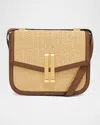 Demellier Vancouver Raffia And Leather Crossbody Bag In Brown