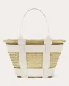 Demellier The Santorini Bucket Hat In Natural Raffia/off White Smooth