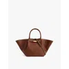Demellier Womens  New York Midi Tote Bag In Tan W/ecru Stitching