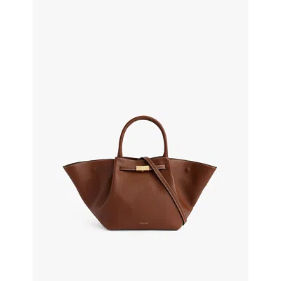 Demellier Womens  New York Midi Tote Bag In Tan W/ecru Stitching