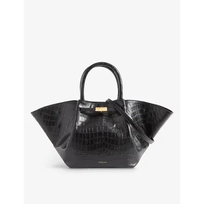 Demellier Womens  The Midi New York Leather Tote Bag In Black Croc Effect