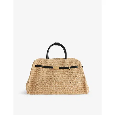 Demellier Womens Natural/black The Woven Hudson Raffia Tote Bag In Brown