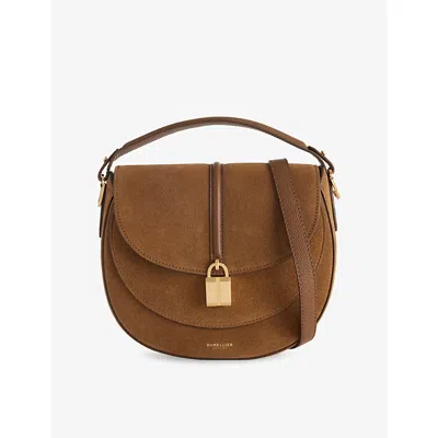 Demellier The Sienna Saddle Leather-trimmed Suede Shoulder Bag In Brown
