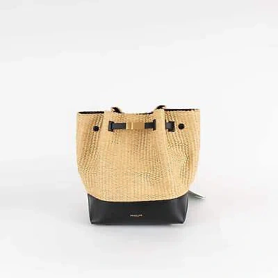 Pre-owned Demellier York Raffia Leather Bucket Bag In Black