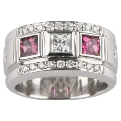 Pre-owned Demeter Pink Tourmaline And Diamond 18k White Gold Band Ring Size 6.75