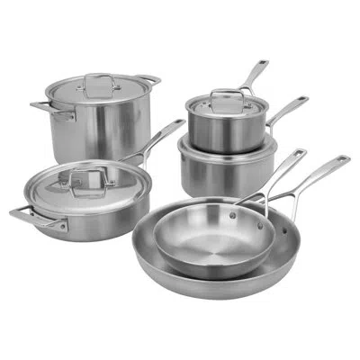 Demeyere Essential 5-ply 10-piece Stainless Steel Cookware Set In Silver