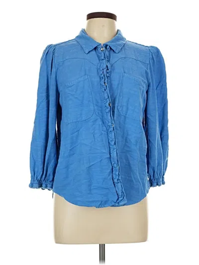 Pre-owned Democracy 3/4 Sleeve Button Down Shirt In Blue