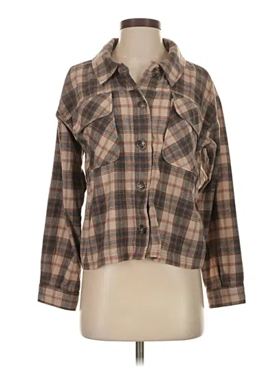 Pre-owned Democracy 3/4 Sleeve Button Down Shirt In Brown