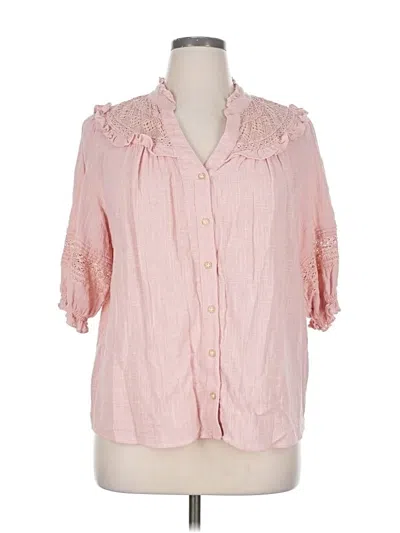 Pre-owned Democracy 3/4 Sleeve Button Down Shirt In Pink