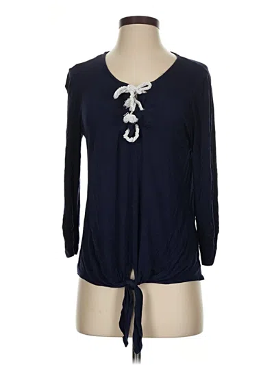 Pre-owned Democracy 3/4 Sleeve Top Blue Keyhole Neckline Tops