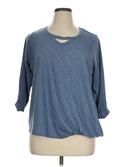 Pre-owned Democracy 3/4 Sleeve Top Blue Keyhole Neckline Tops