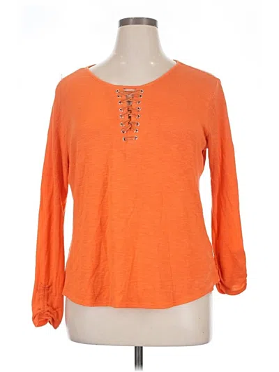 Pre-owned Democracy 3/4 Sleeve Top Orange Keyhole Neckline Tops