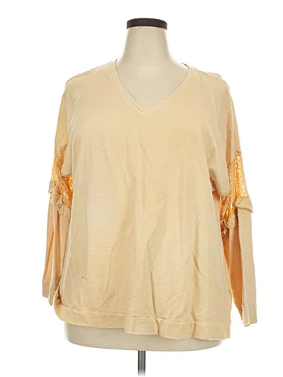 Pre-owned Democracy 3/4 Sleeve Top Yellow Cold Shoulder Neckline Tops