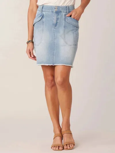 Democracy Absolution High Rise Double Button Skirt In Light Blue Denim