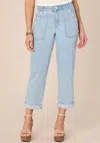 Shop Democracy Absolution High Rise Repreve Straight Leg Jean With Roll Cuff In Light Blue