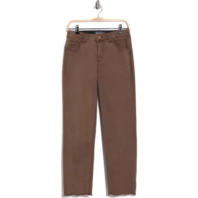 Democracy 'ab'solution High Waist Fray Hem Straight Leg Jeans In Brown