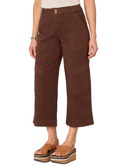 Democracy Absolution Skyrise Double Button Wide Leg Crop Utility Pants In Chocolate Truffle In Brown