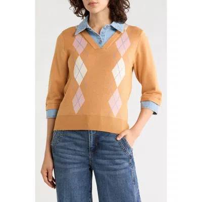 Democracy Argyle & Denim Sweater In Multi
