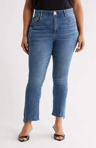 Democracy Barely Boot High Waist Step Hem Bootcut Jeans In Mid Blue Artisanal