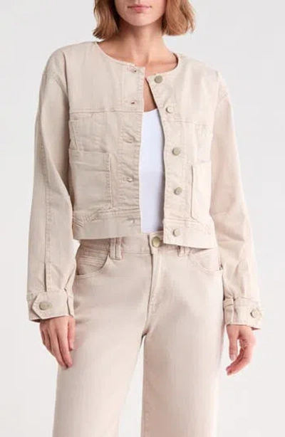 Democracy Barrel Sleeve Denim Moto Jacket In Washed Linen