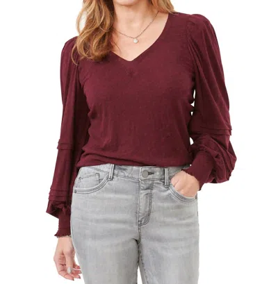 Democracy Blouson Puff Sleeves Blouse In Heather Wineberry In Red