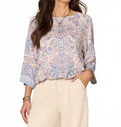 Democracy Boat Neck Kimono Top In Provence Blue Multi