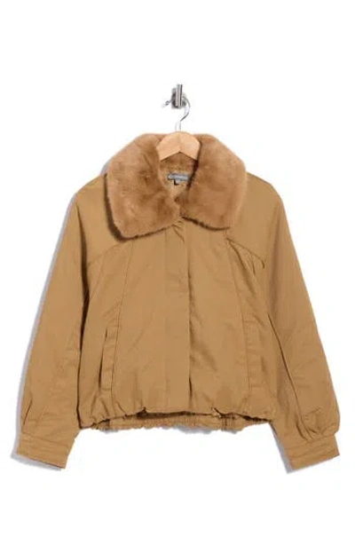 Democracy Bomber Jacket With Removable Faux Fur Collar In Neutral