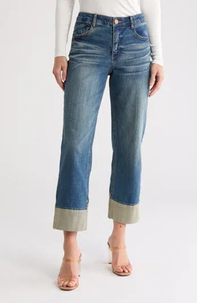 Democracy Boyfriend Cuffed Jeans In Mid Blue Artisinal