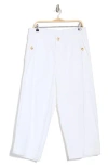 Democracy Button Pocket Crop Wide Leg Pants In White