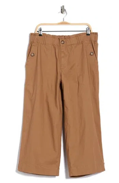 Democracy Button Pocket Crop Wide Leg Pants In Brown