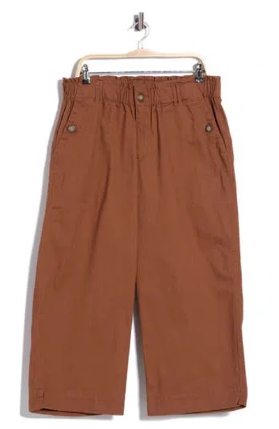 Democracy Button Pocket Crop Wide Leg Pants In Brown