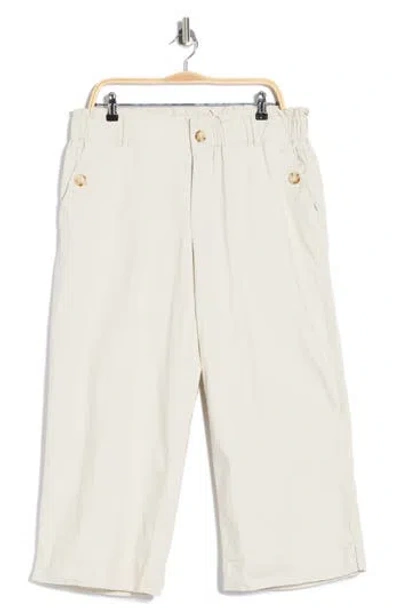 Democracy Button Pocket Crop Wide Leg Pants In White