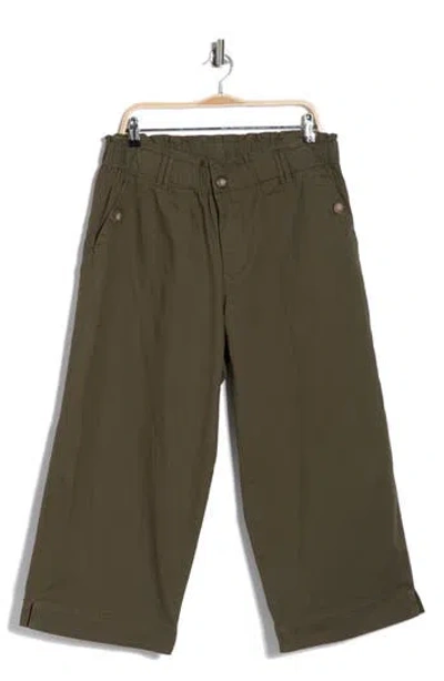 Democracy Button Pocket Crop Wide Leg Pants In Green