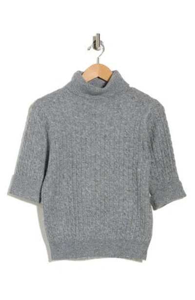 Democracy Cable Knit Elbow Sleeve Turtleneck Sweater In Gray