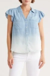 Democracy Cap Sleeve Dip Dye Button-up Shirt In Blue