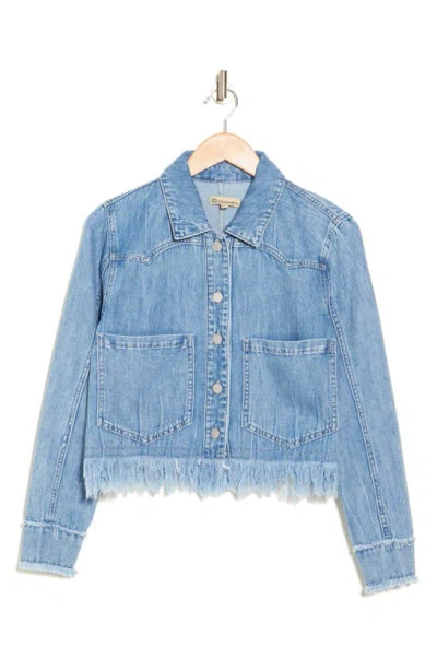 Democracy Chewed Frayed Hem Denim Jacket In Light Blue