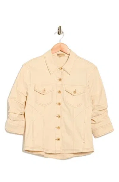 Democracy Cinch Sleeve Denim Jacket In Neutral
