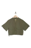Democracy Cinched Tie Short Sleeve Bomber Jacket In Lily Pad