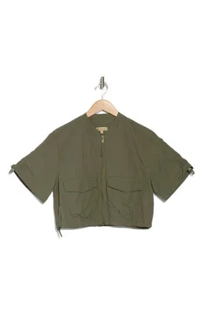 Democracy Cinched Tie Short Sleeve Bomber Jacket In Lily Pad