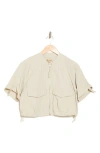 Democracy Cinched Tie Short Sleeve Bomber Jacket In Seashell